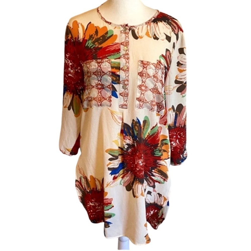 Westport 1962 Floral Print Women's Long Tunic Blouse. Size M.